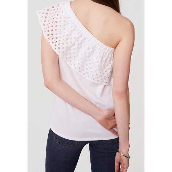 Ann Taylor LOFT White Cotton Eyelet One Shoulder Top Size M - Picture 2 of 6